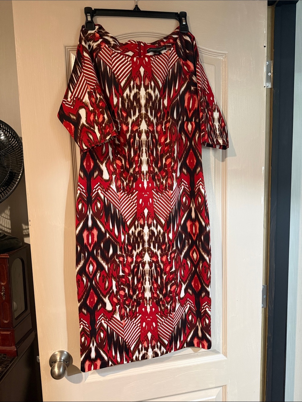 Red Geometric-Print Midi Dress